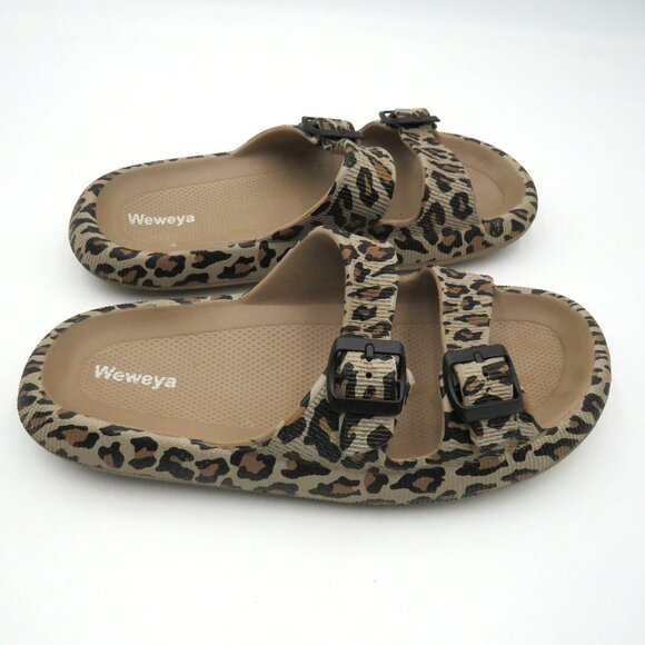 Weweya Shoes Womens Size 15 Leopard Print Slide Sandals Flip Flop Buckles - Picture 2 of 8